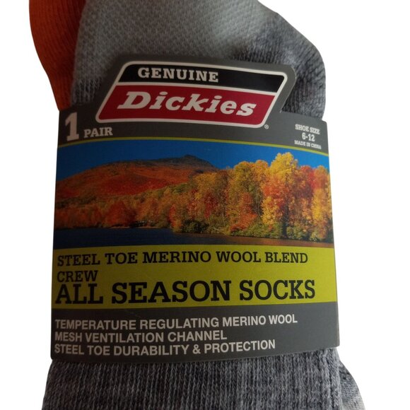Dickies Size 6-12 Crew Socks Men Steel Toe Merino Wool Blend All Season Gray NEW - Picture 3 of 5